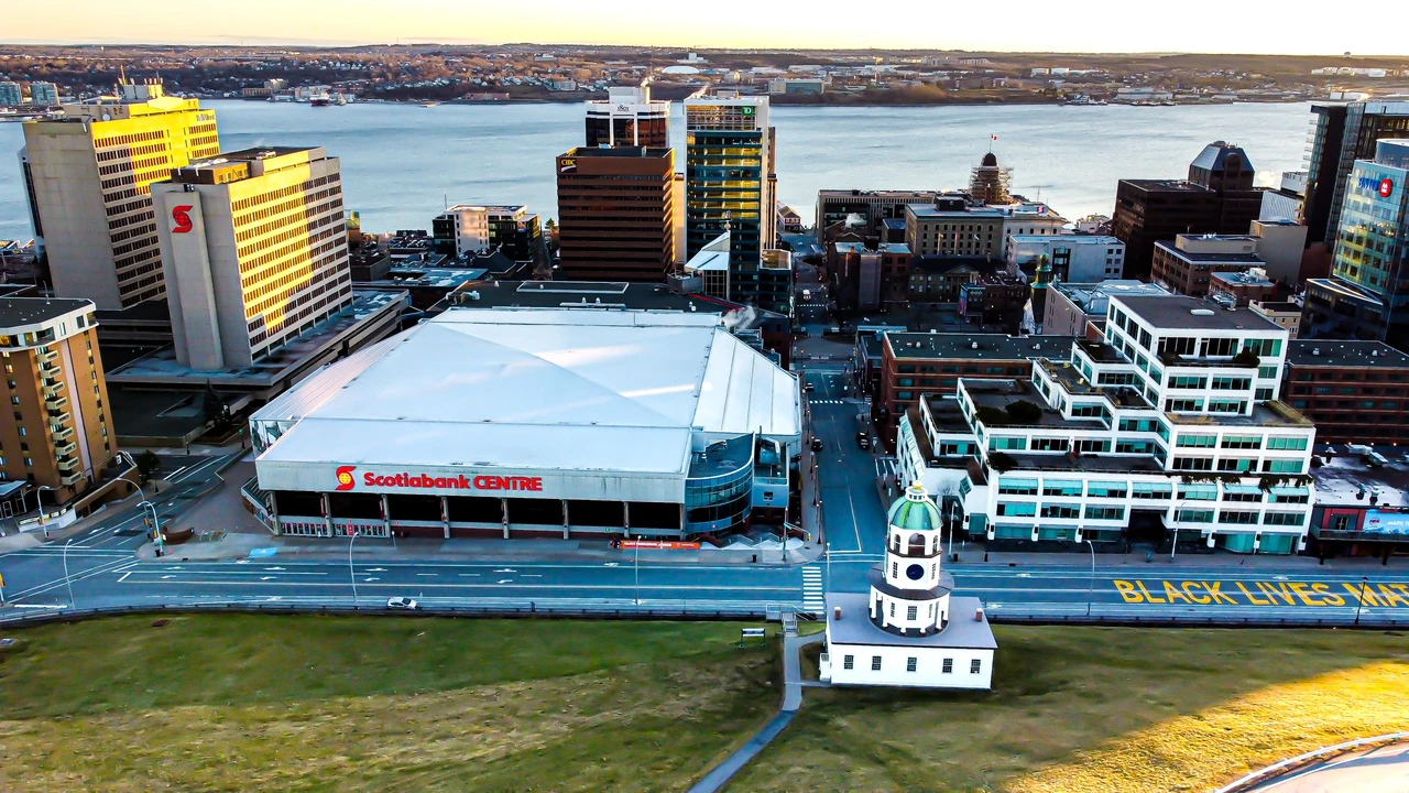 Aerial view of downtown Halifax, Nova Scotia, with its waterfront and harbour